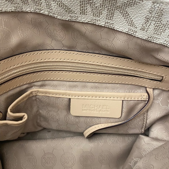 MK Cream and Tan Midsize Logo Tote - Picture 7 of 7